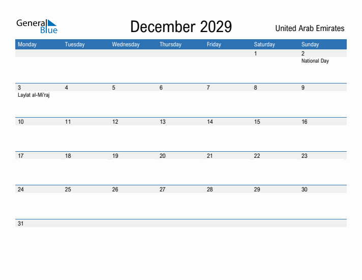 Fillable December 2029 Calendar