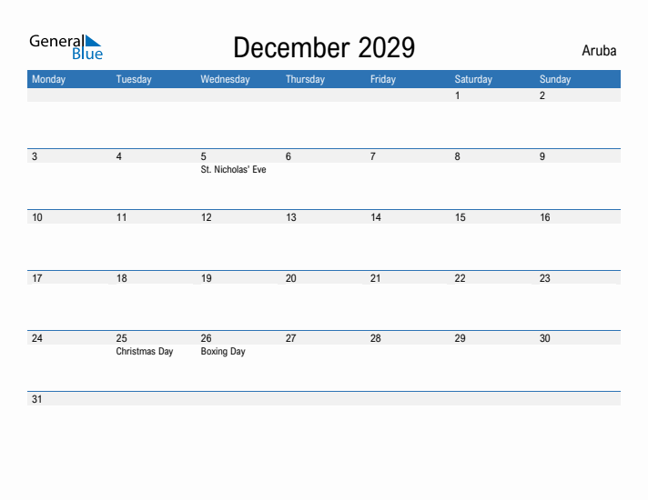 Fillable December 2029 Calendar