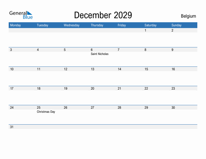 Fillable December 2029 Calendar