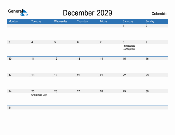 Fillable December 2029 Calendar