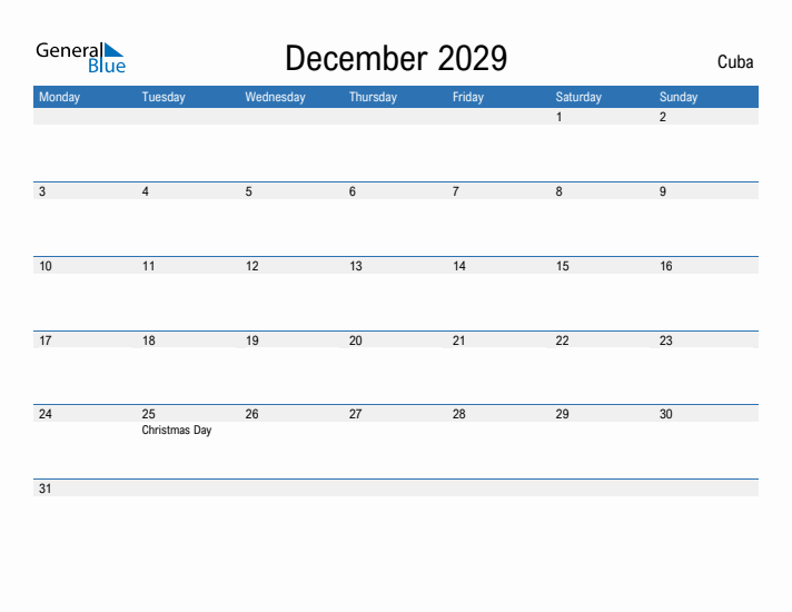 Fillable December 2029 Calendar