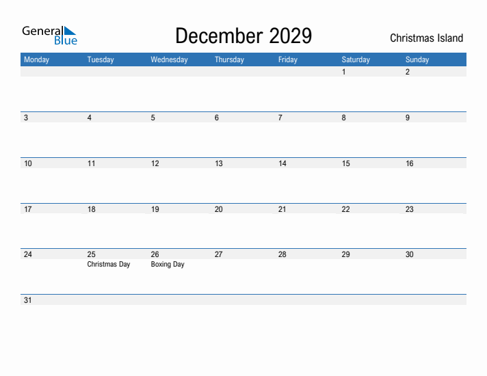 Fillable December 2029 Calendar