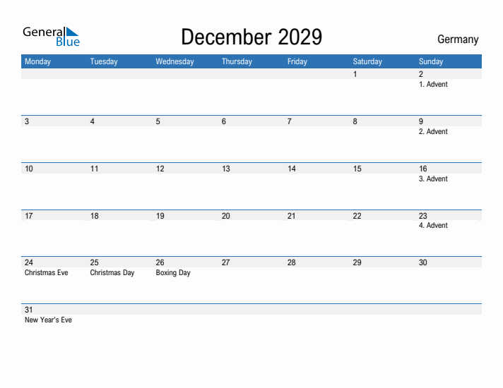 Fillable December 2029 Calendar