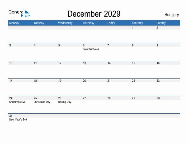 Fillable December 2029 Calendar