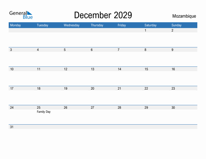 Fillable December 2029 Calendar