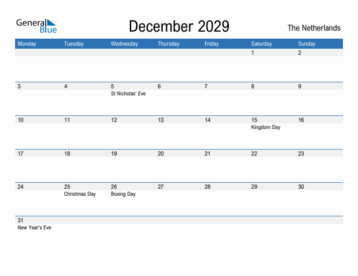 Fillable December 2029 Calendar