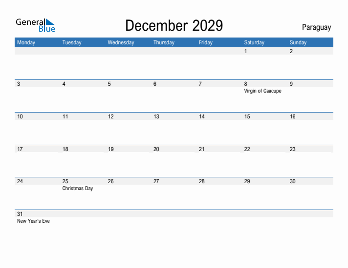 Fillable December 2029 Calendar