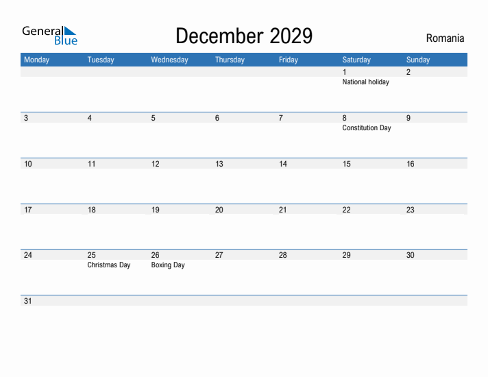 Fillable December 2029 Calendar