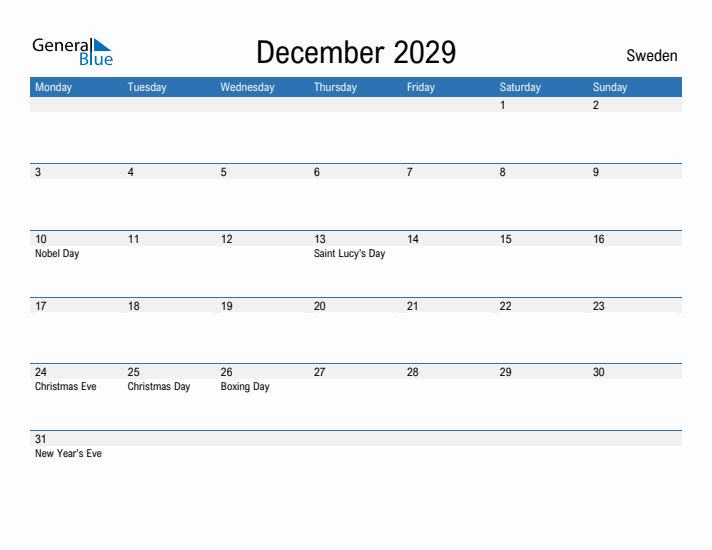 Fillable December 2029 Calendar