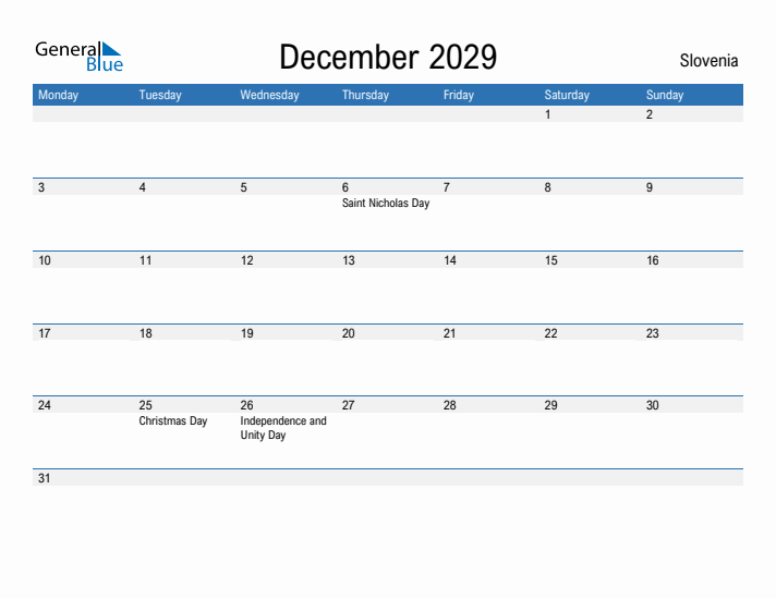 Fillable December 2029 Calendar