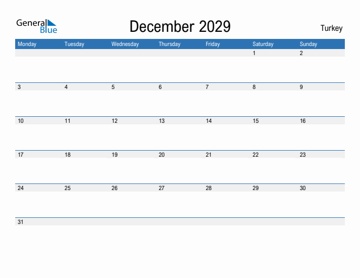 Fillable December 2029 Calendar