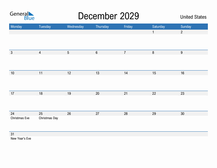 Fillable December 2029 Calendar