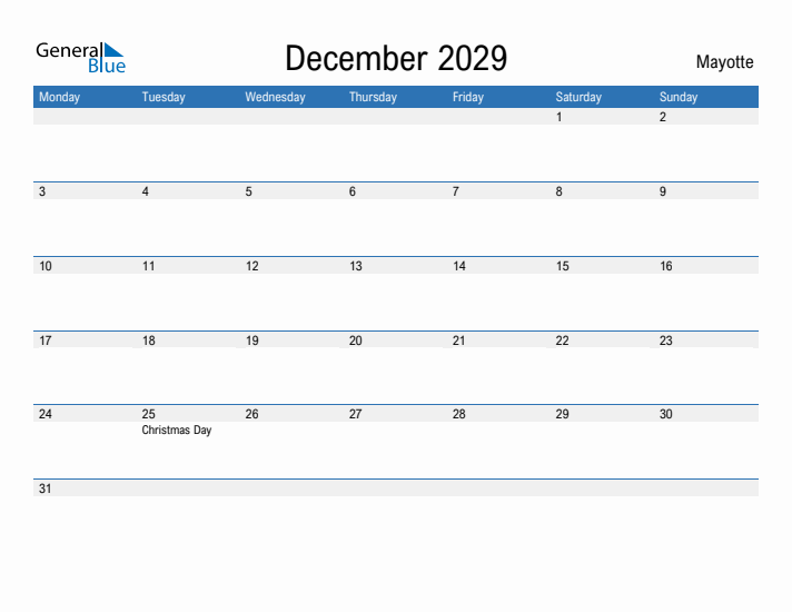 Fillable December 2029 Calendar