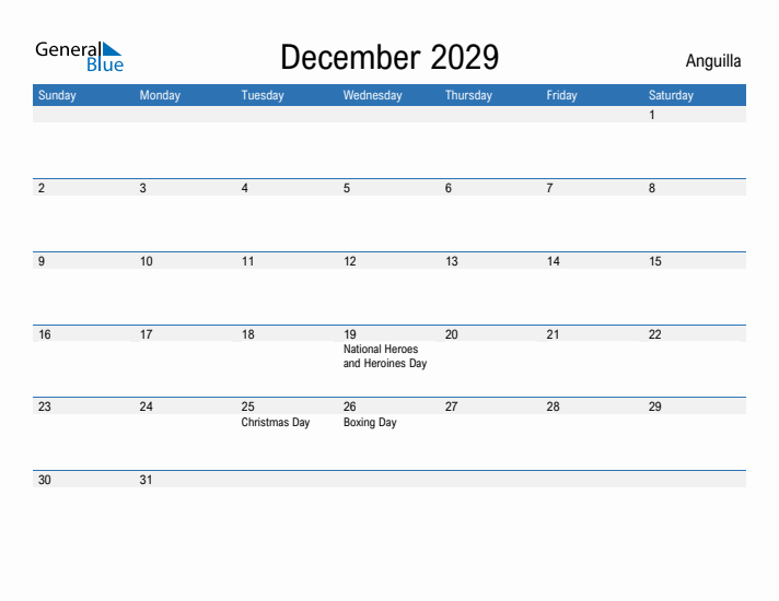 Fillable December 2029 Calendar