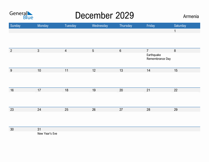 Fillable December 2029 Calendar