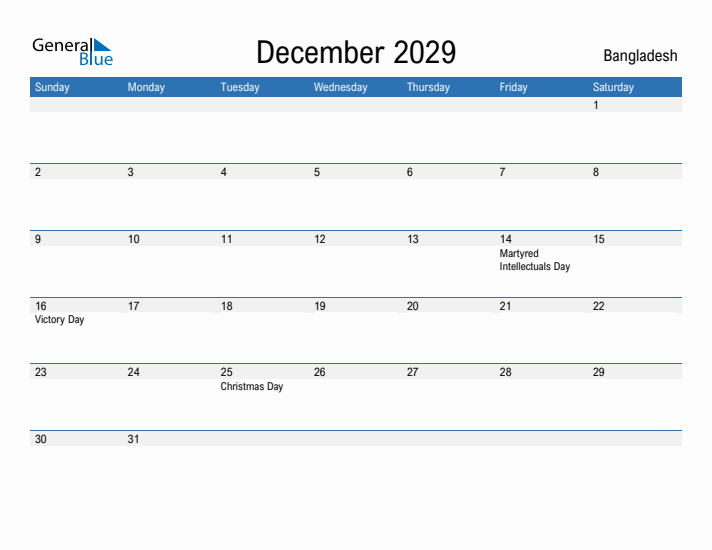 Fillable December 2029 Calendar