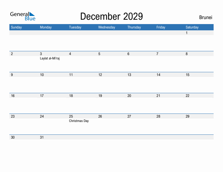 Fillable December 2029 Calendar