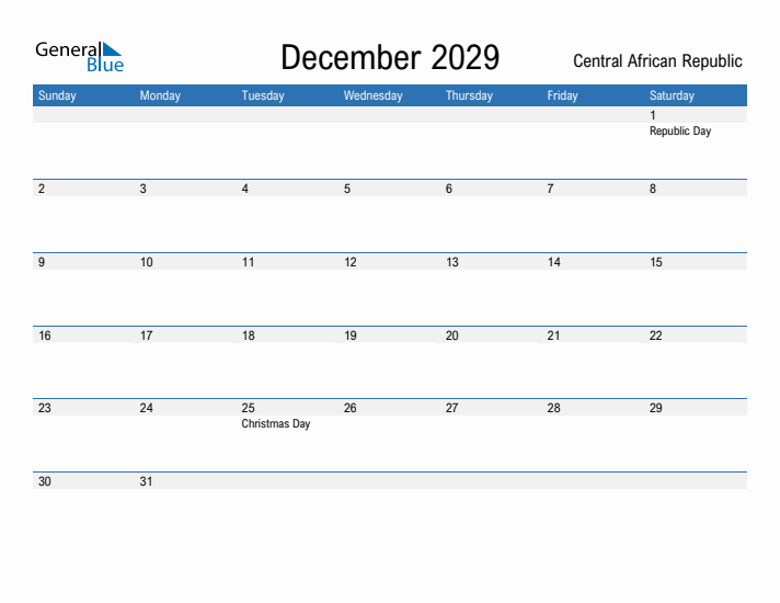 Fillable December 2029 Calendar