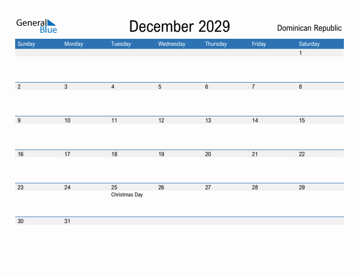 Fillable December 2029 Calendar