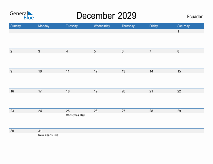 Fillable December 2029 Calendar