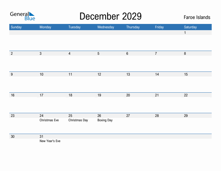 Fillable December 2029 Calendar