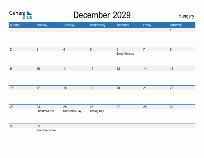 Fillable December 2029 Calendar