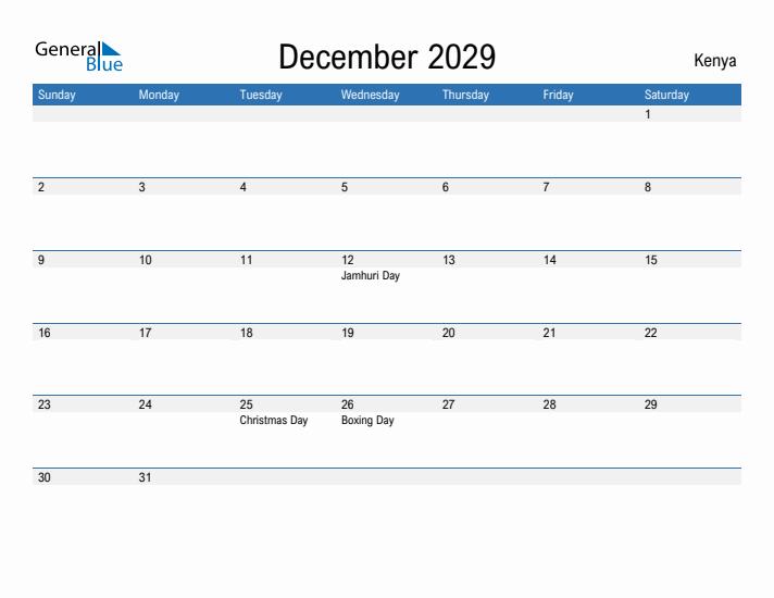 Fillable December 2029 Calendar