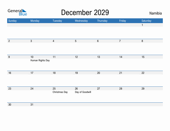 Fillable December 2029 Calendar