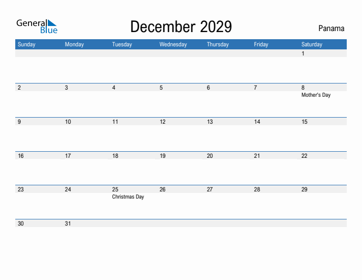 Fillable December 2029 Calendar