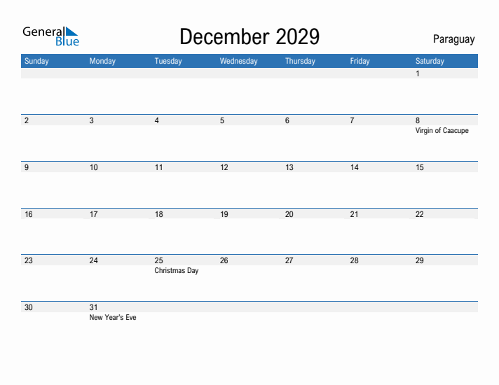 Fillable December 2029 Calendar