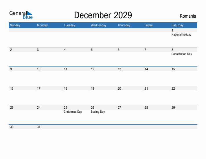 Fillable December 2029 Calendar