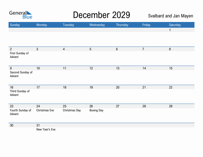 Fillable December 2029 Calendar