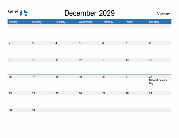 Fillable December 2029 Calendar