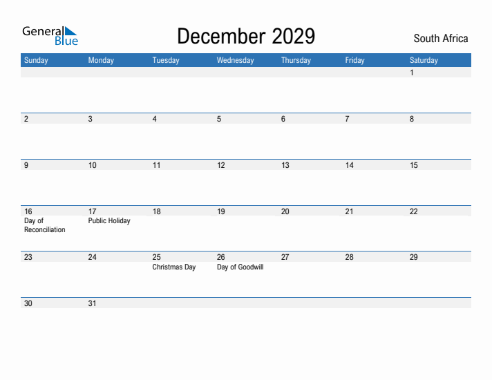 Fillable December 2029 Calendar