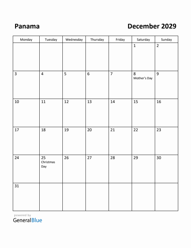 December 2029 Calendar with Panama Holidays