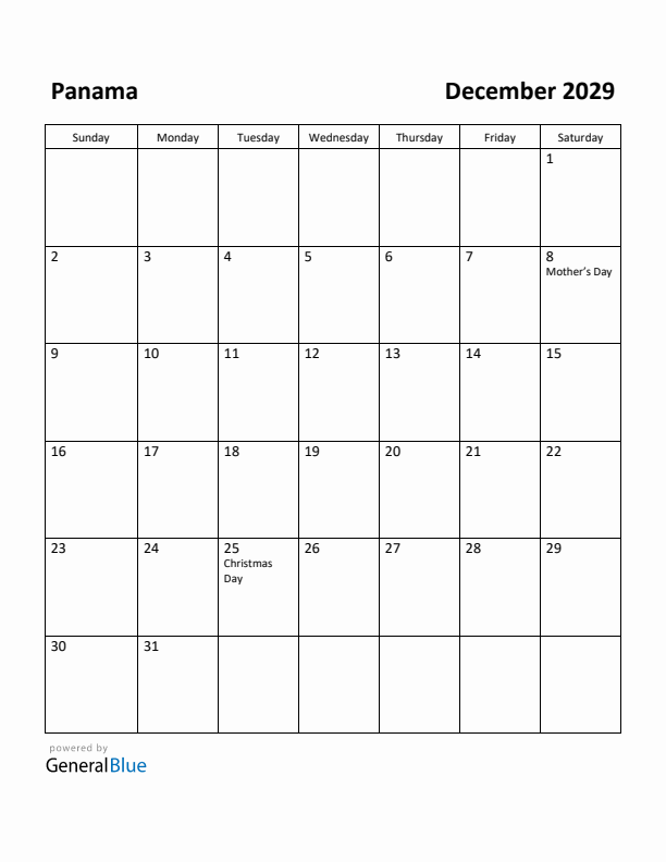 December 2029 Calendar with Panama Holidays