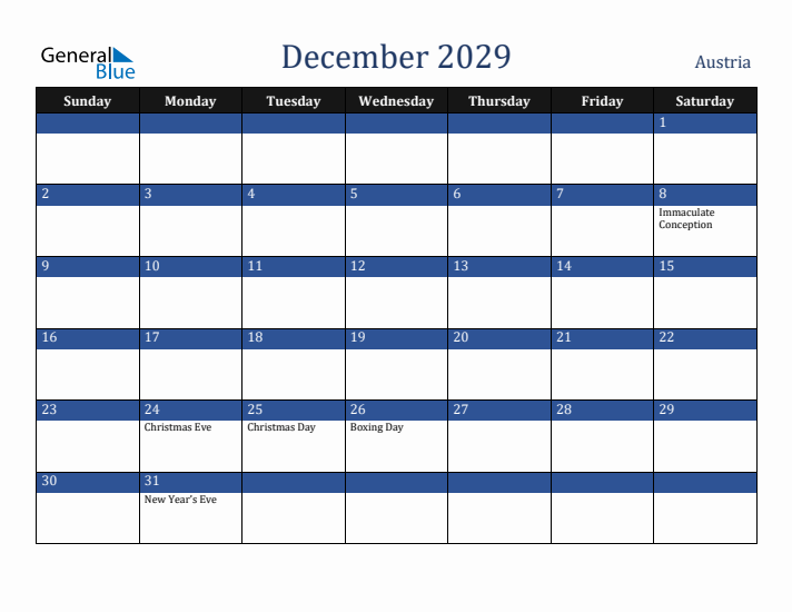 December 2029 Austria Calendar (Sunday Start)