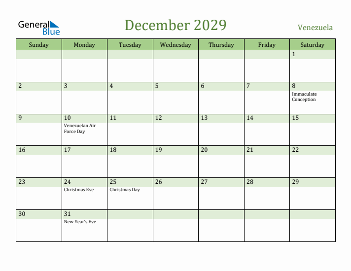 December 2029 Calendar with Venezuela Holidays