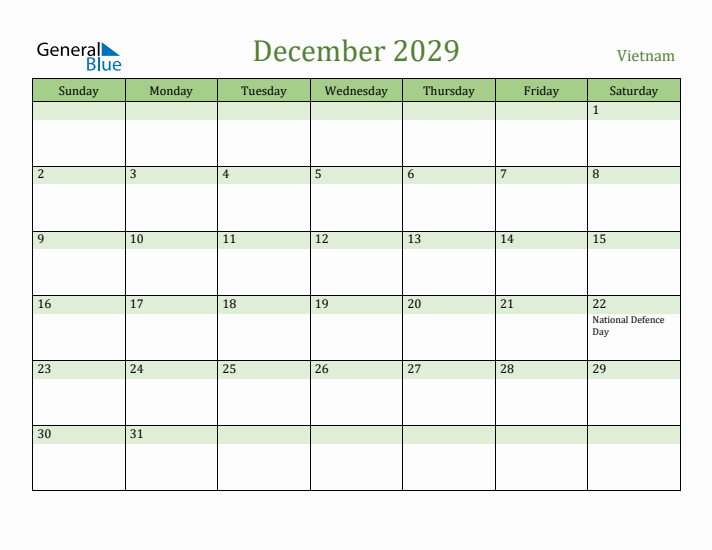 December 2029 Calendar with Vietnam Holidays