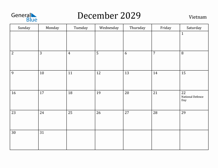 December 2029 Calendar Vietnam