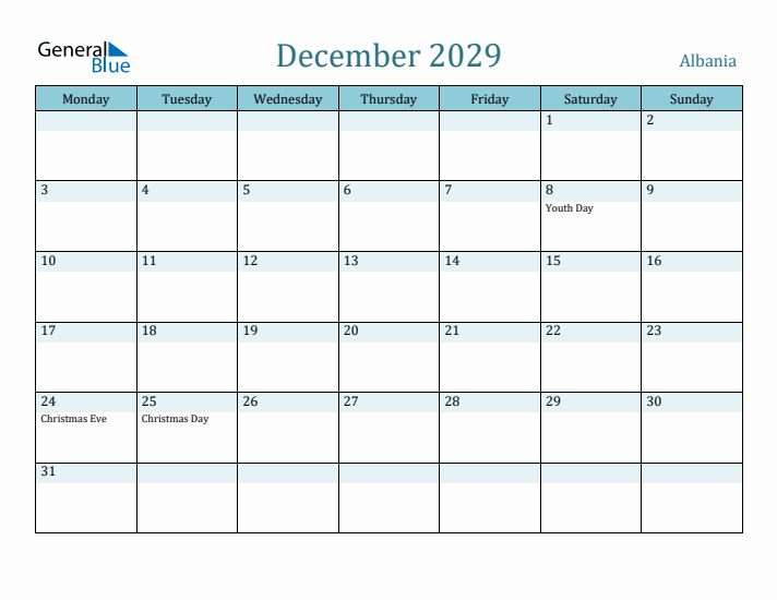 December 2029 Calendar with Holidays