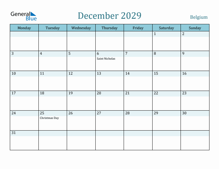 December 2029 Calendar with Holidays