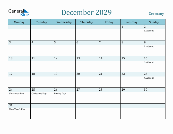 December 2029 Calendar with Holidays