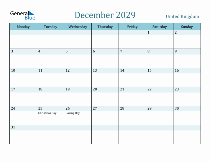 December 2029 Calendar with Holidays