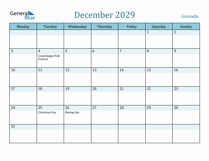 December 2029 Calendar with Holidays