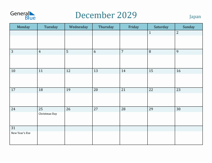 December 2029 Calendar with Holidays