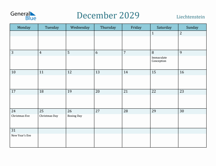 December 2029 Calendar with Holidays