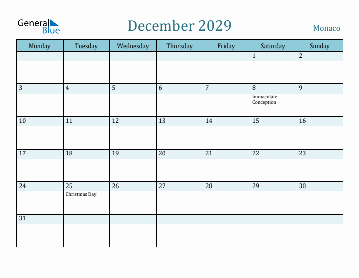 December 2029 Calendar with Holidays