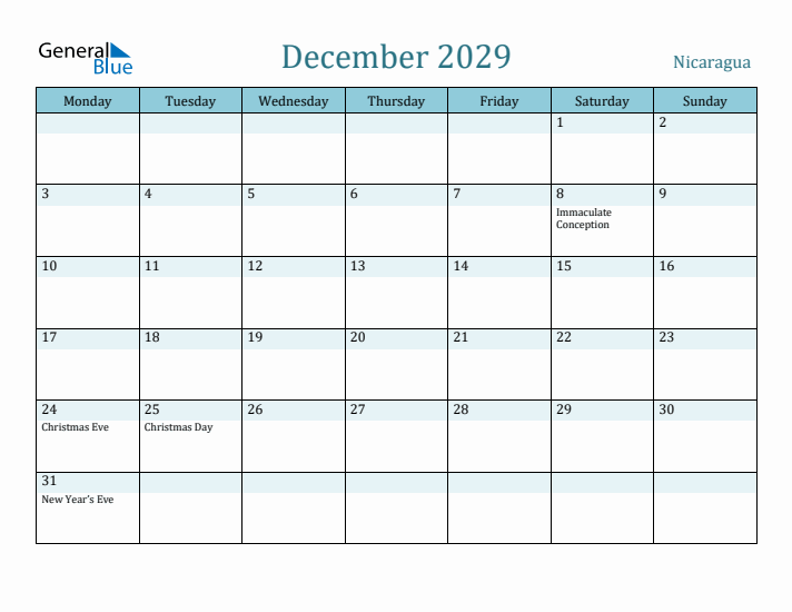 December 2029 Calendar with Holidays