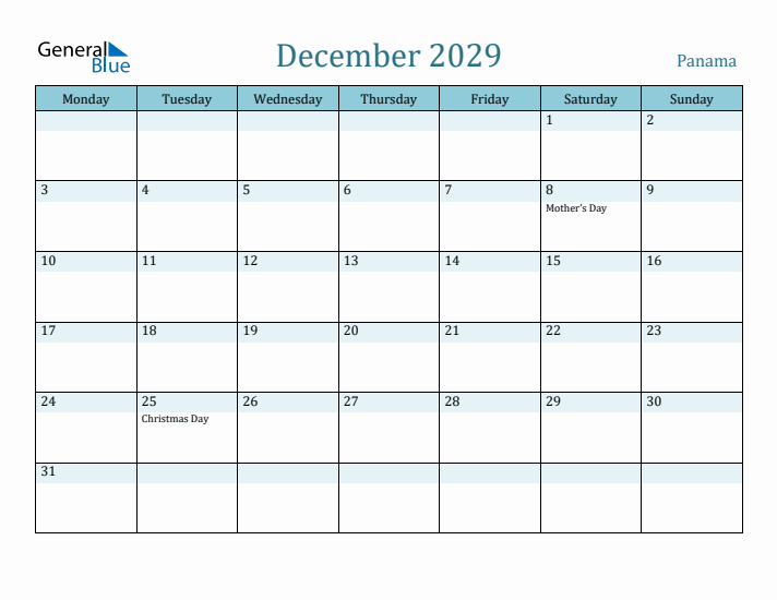 December 2029 Calendar with Holidays